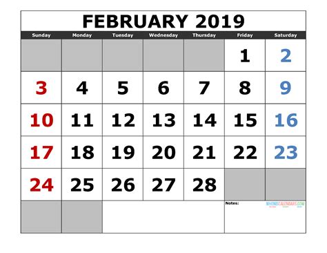 Feb2019 Calendar